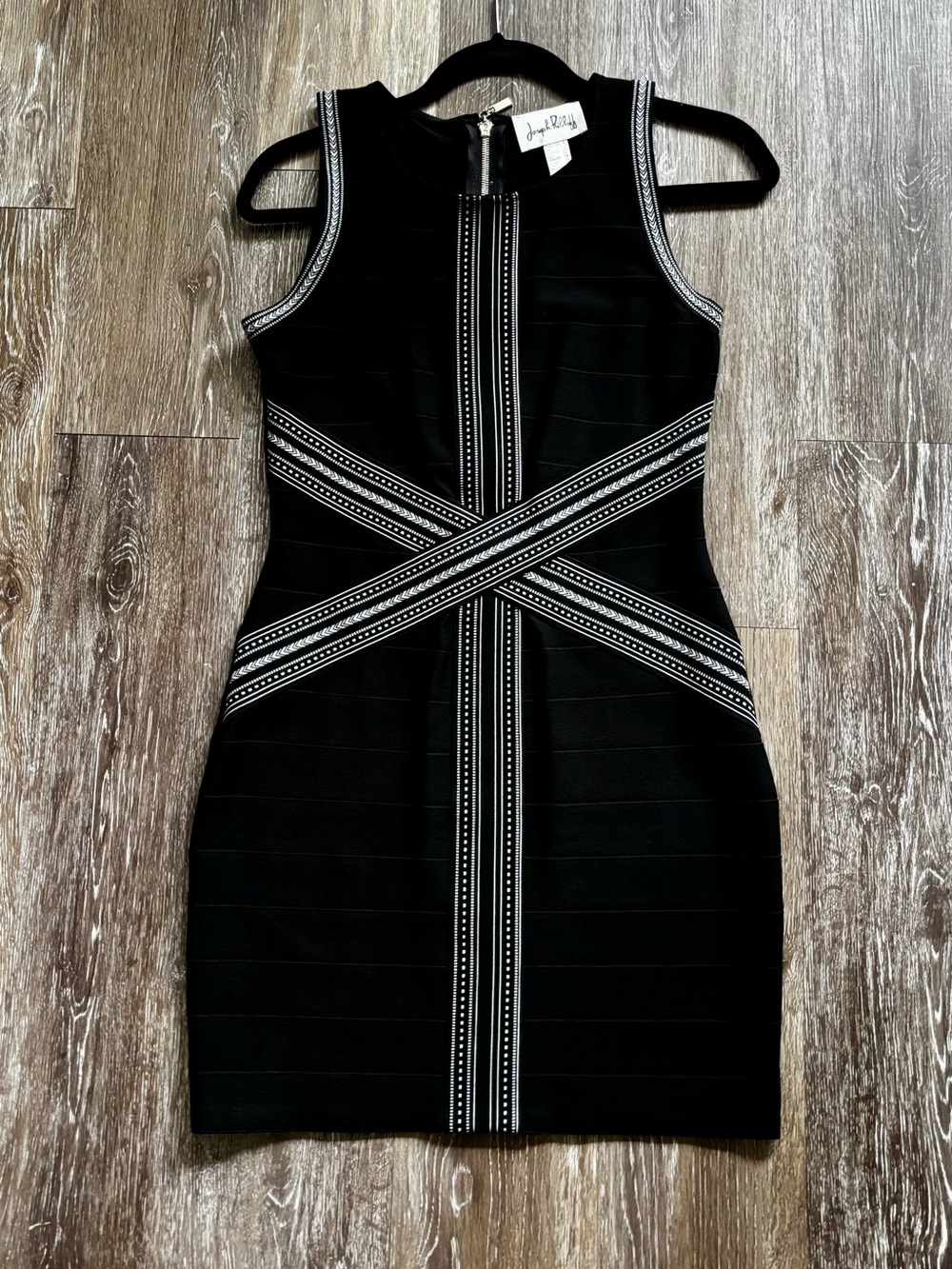 Joseph Ribkoff Black Mini Dress with White Trim.